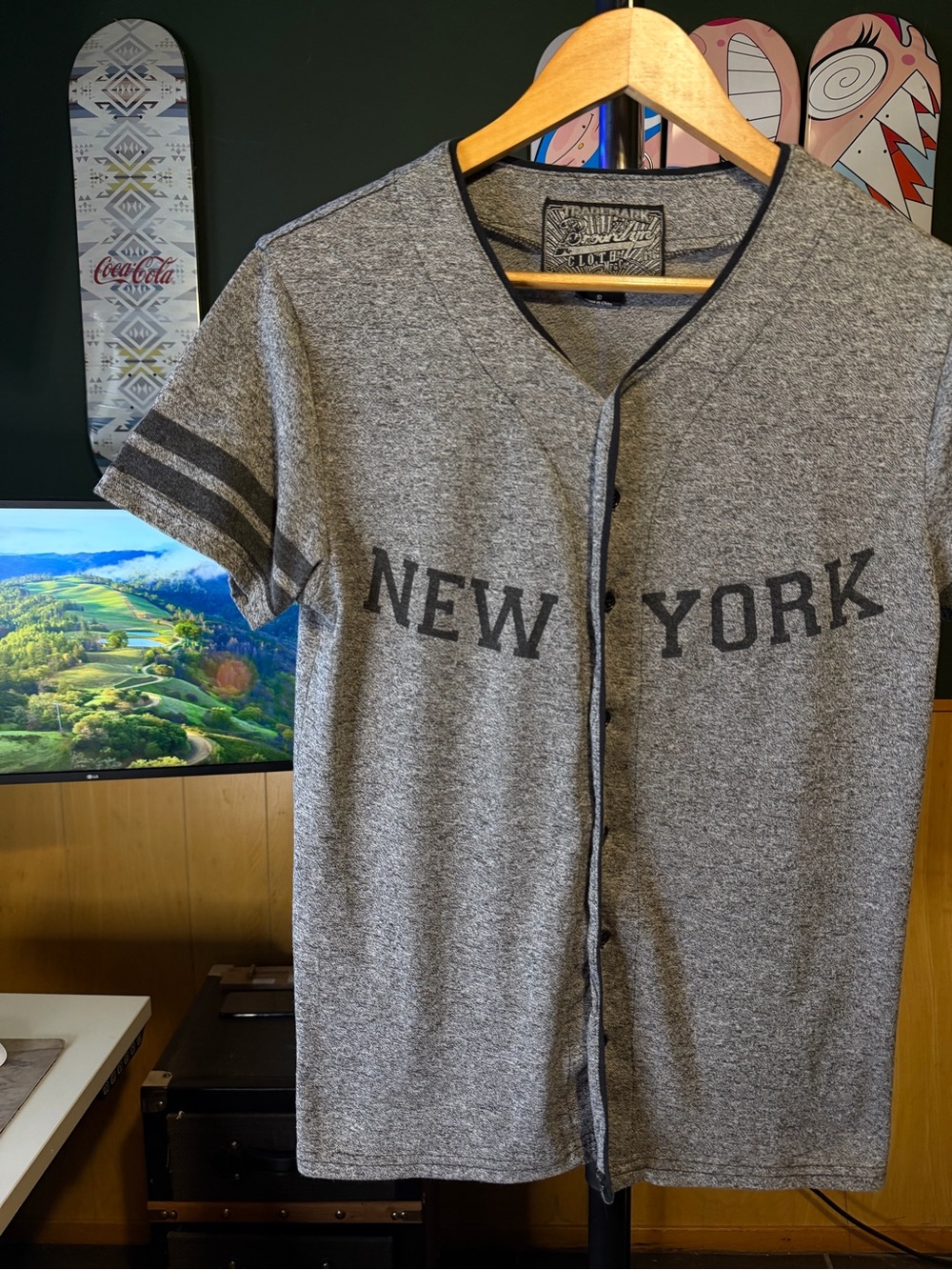 Brooklyn Cloth Gray 'NEW YORK' Short-Sleeve Baseball Jersey Mens size small